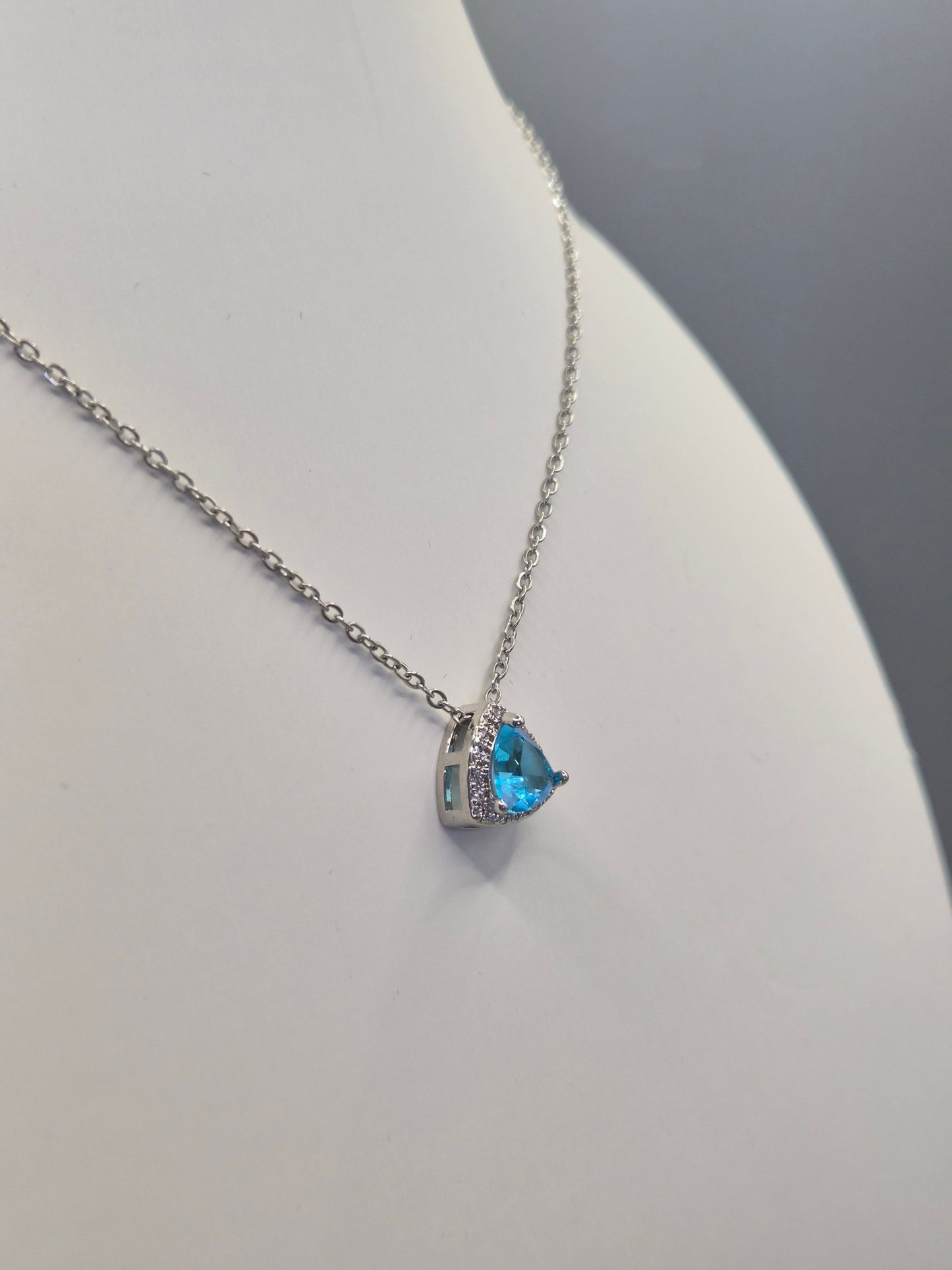 Blue Trilliant & Round Cubic Zirconia Pendant