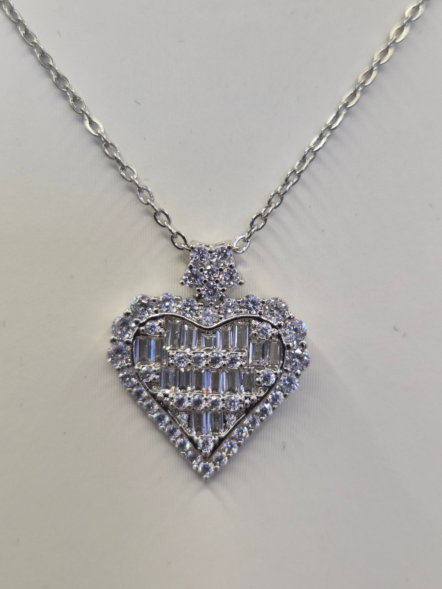 Heart With Round & Baguette Cut Cubic Zirconia Pendant
