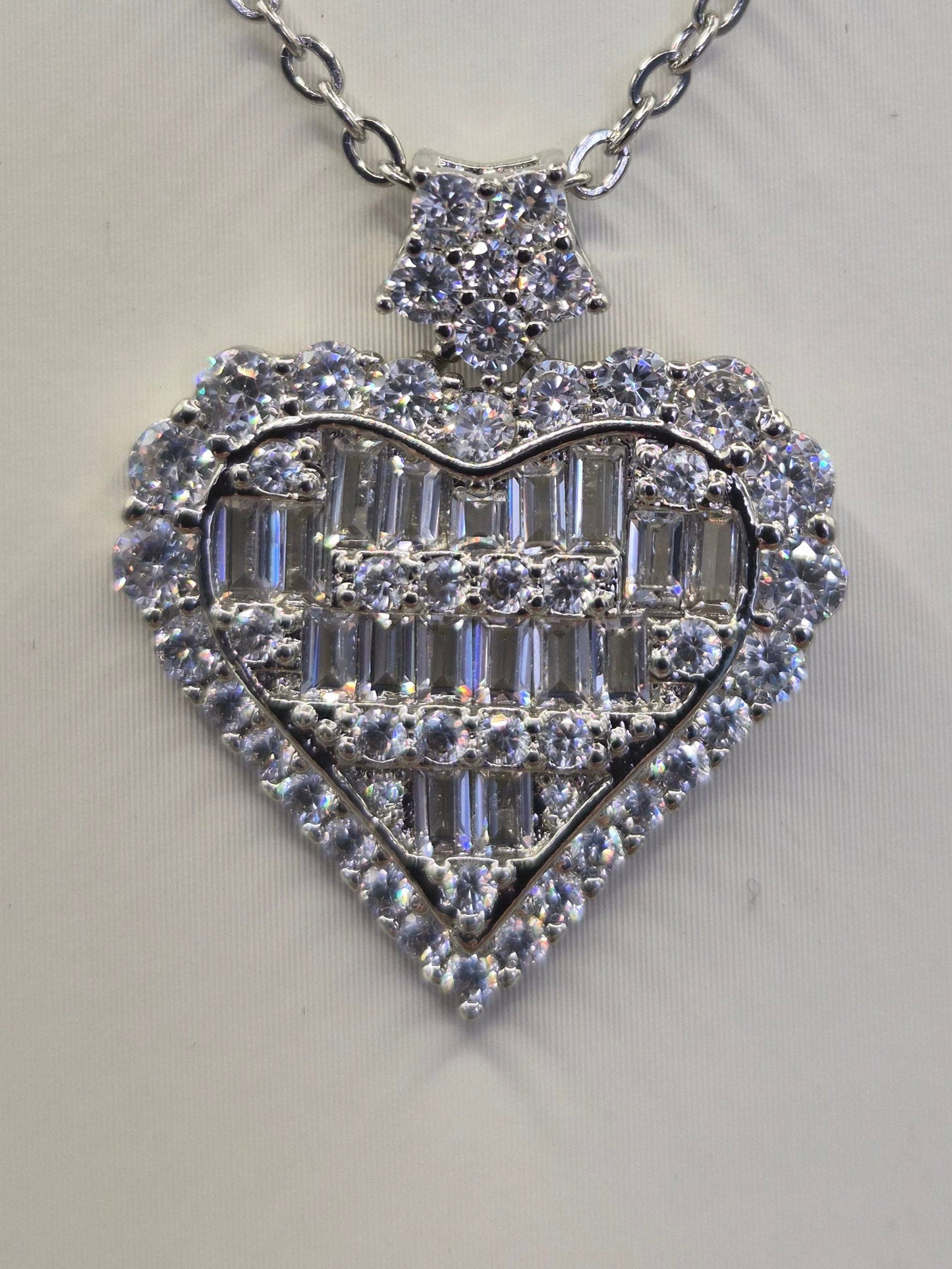 Heart With Round & Baguette Cut Cubic Zirconia Pendant
