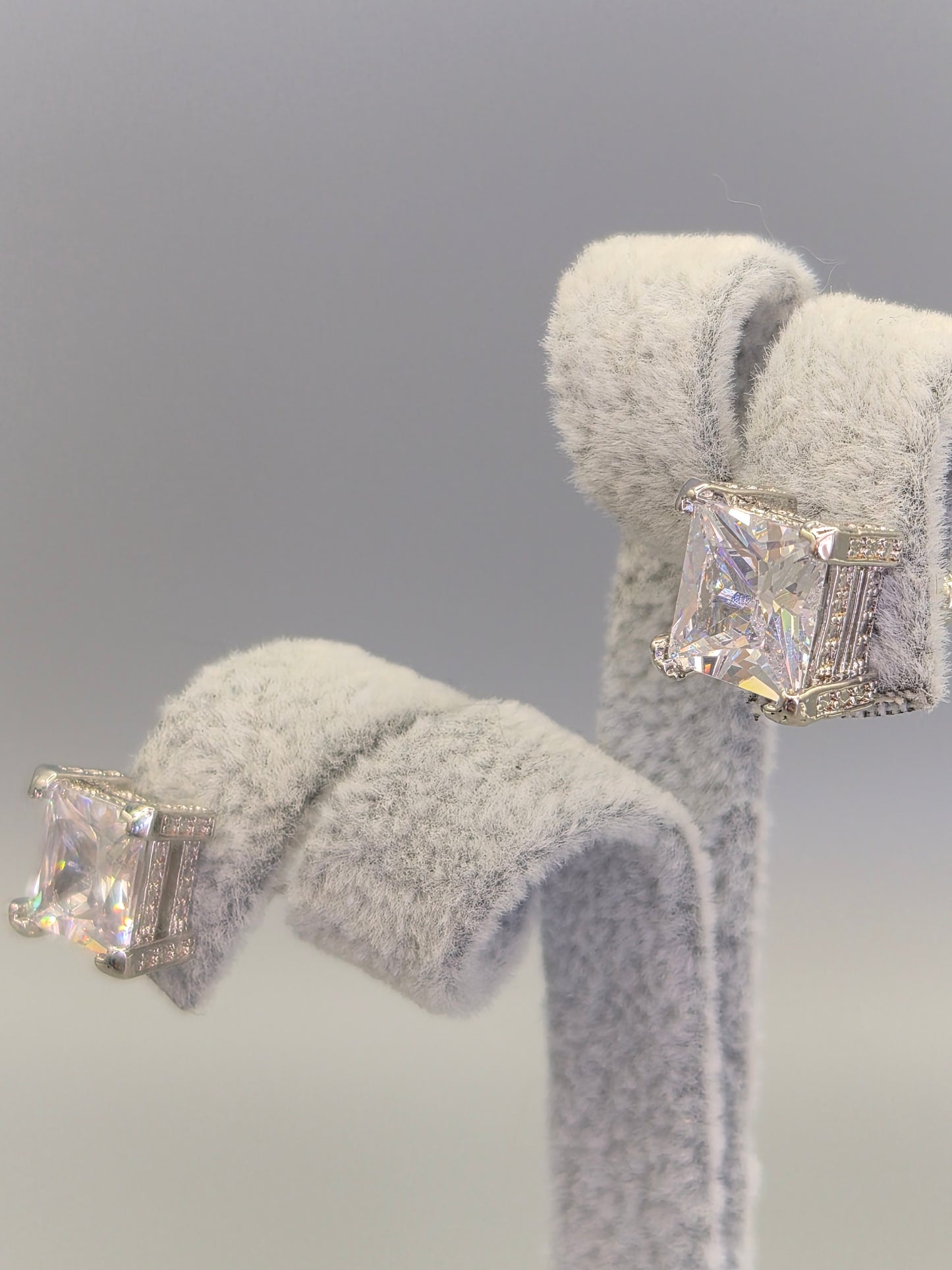 Princess Cut Cubic Zirconia With Halo Setting Stud Earrings