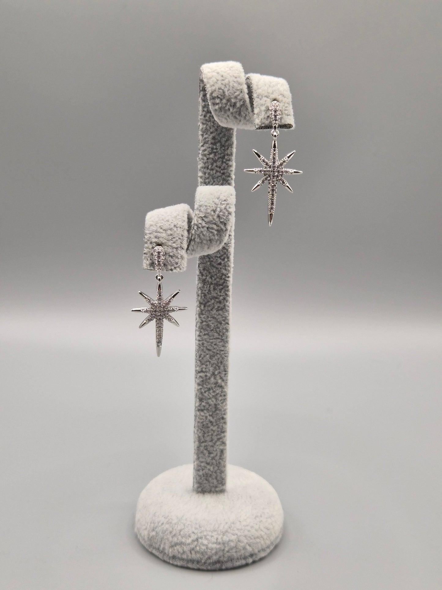 Long Star Cubic Zirconia Drop Earrings