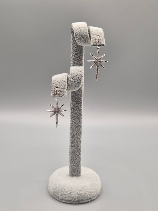 Long Star Cubic Zirconia Drop Earrings