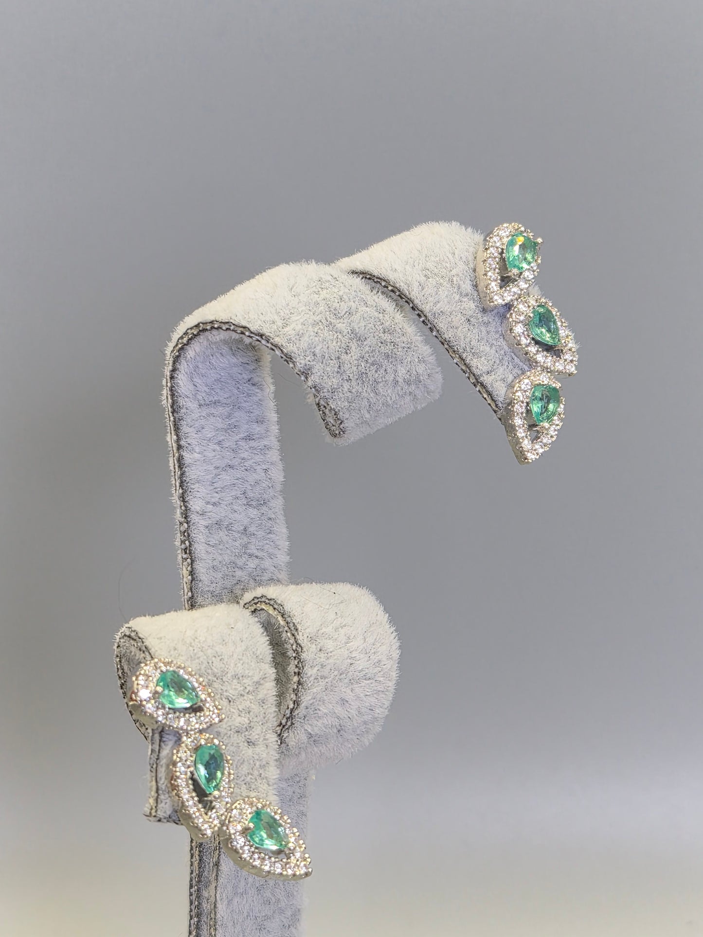 Seagreen Pear & Round Brilliant Cut Cubic Zirconia Stud Earrings