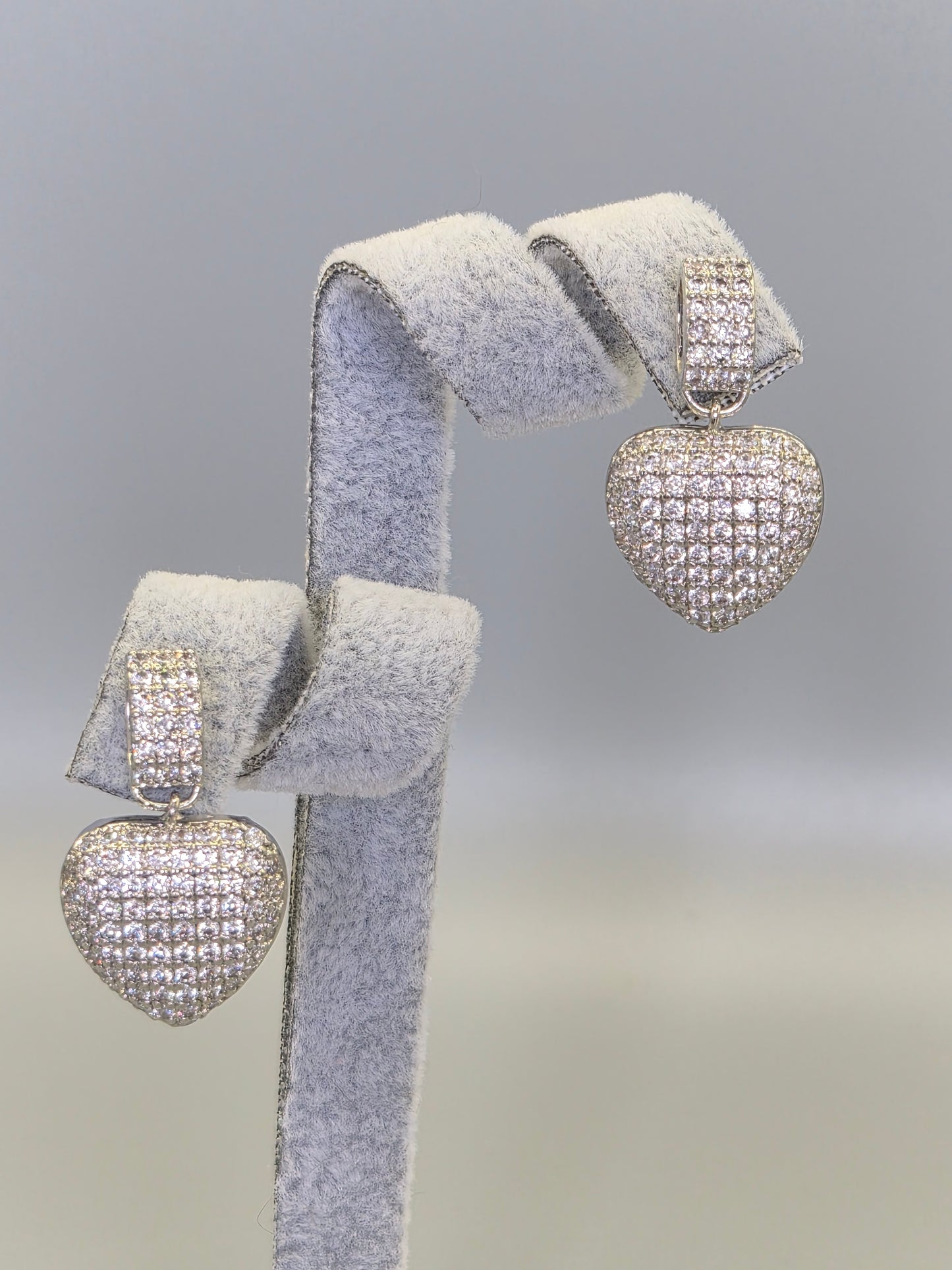 Pave Set Heart Cubic Zirconia Stud Earrings