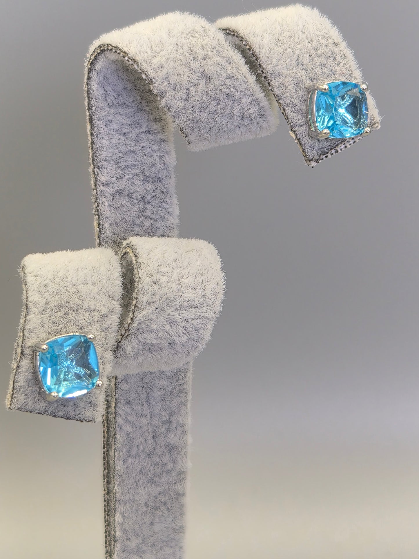 Ocean Blue Cubic Zirconia Cushion Shaped Stud Earrings