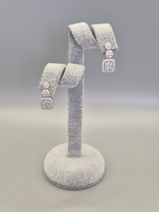 Trilogy Round and Baguette Cut Cubic Zirconia Drop Earrings