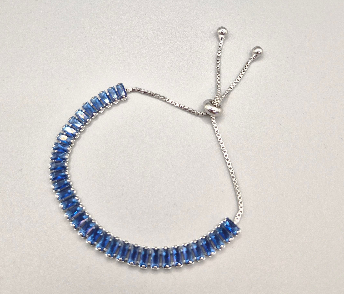 Blue Baguette Cut Cubic Zirconia Adjustable Bracelet