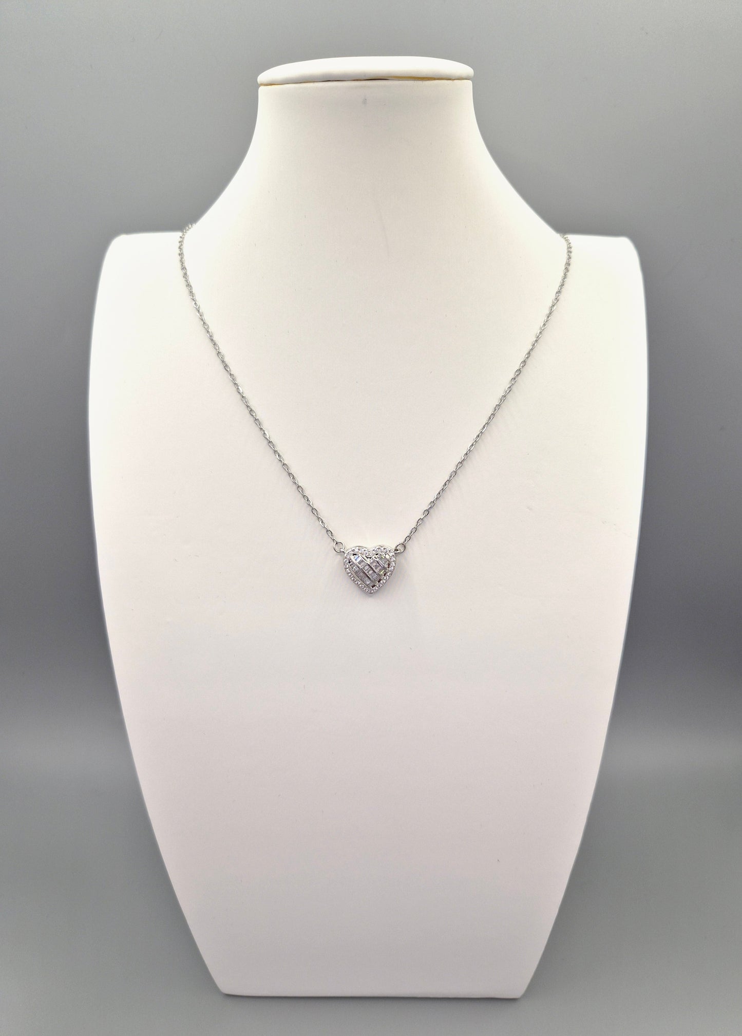 Heart Baguette & Round Cubic Zirconia Pendant