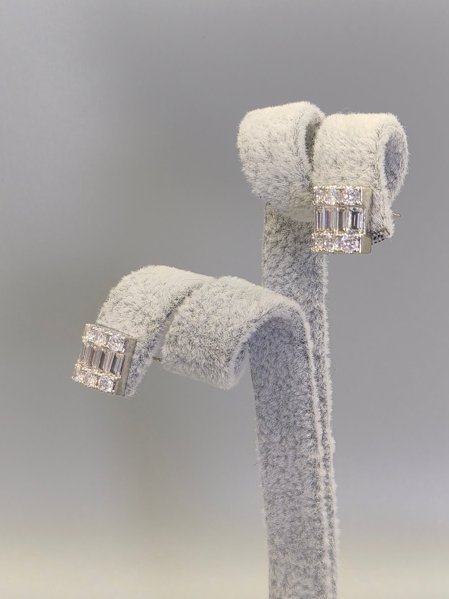 Round & Baguette Cubic Zirconia Stud Earrings