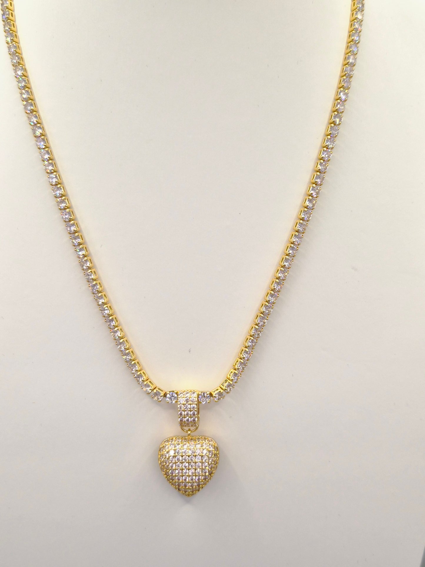 Cubic Zirconia Line Necklace with Heart Drop