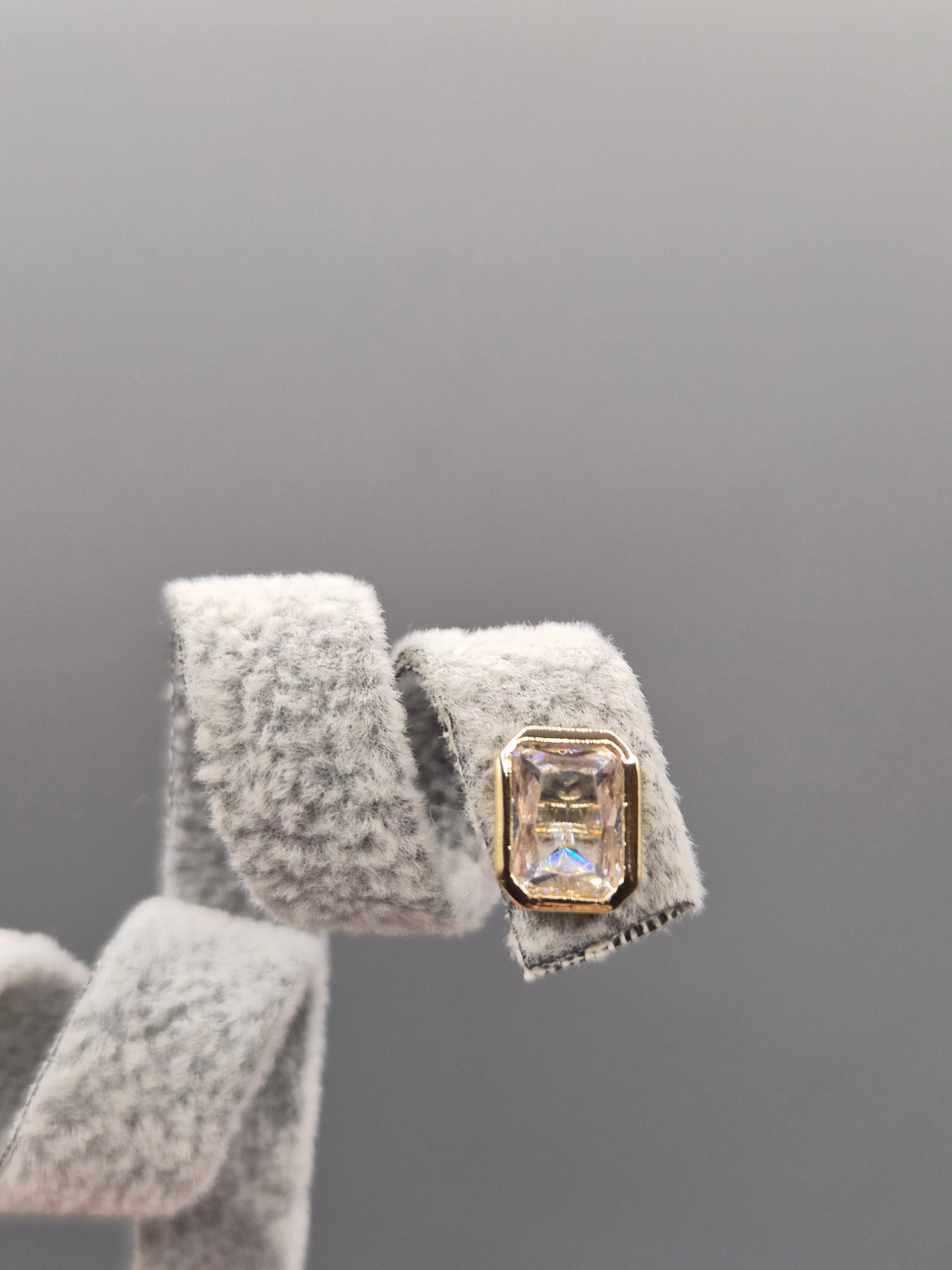 Emerald Cut Cubic Zirconia Bezel Set Gold Plated Stud Earrings