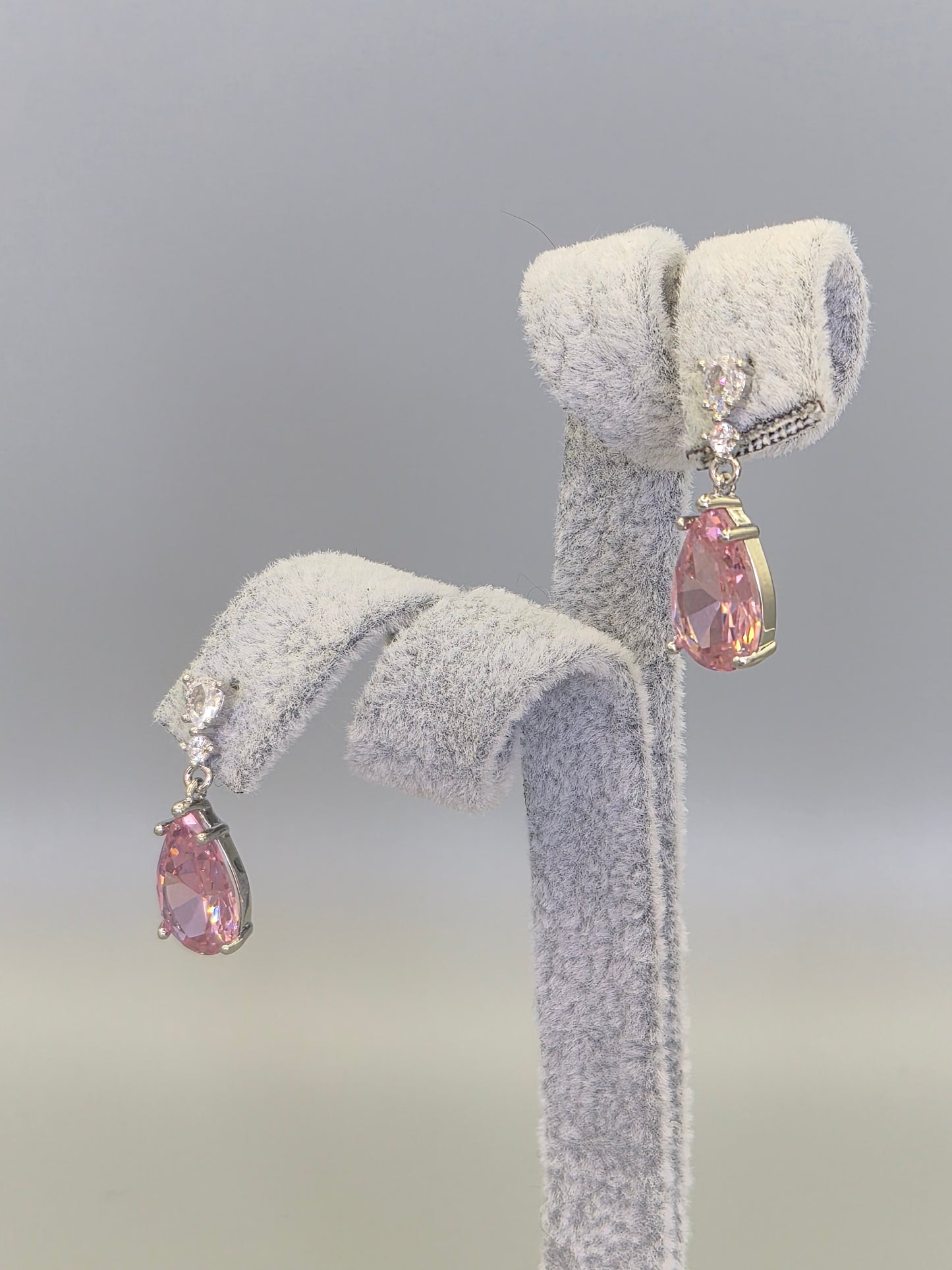 Pink Pear Trillogy Cubic Zirconia Drop Earrings