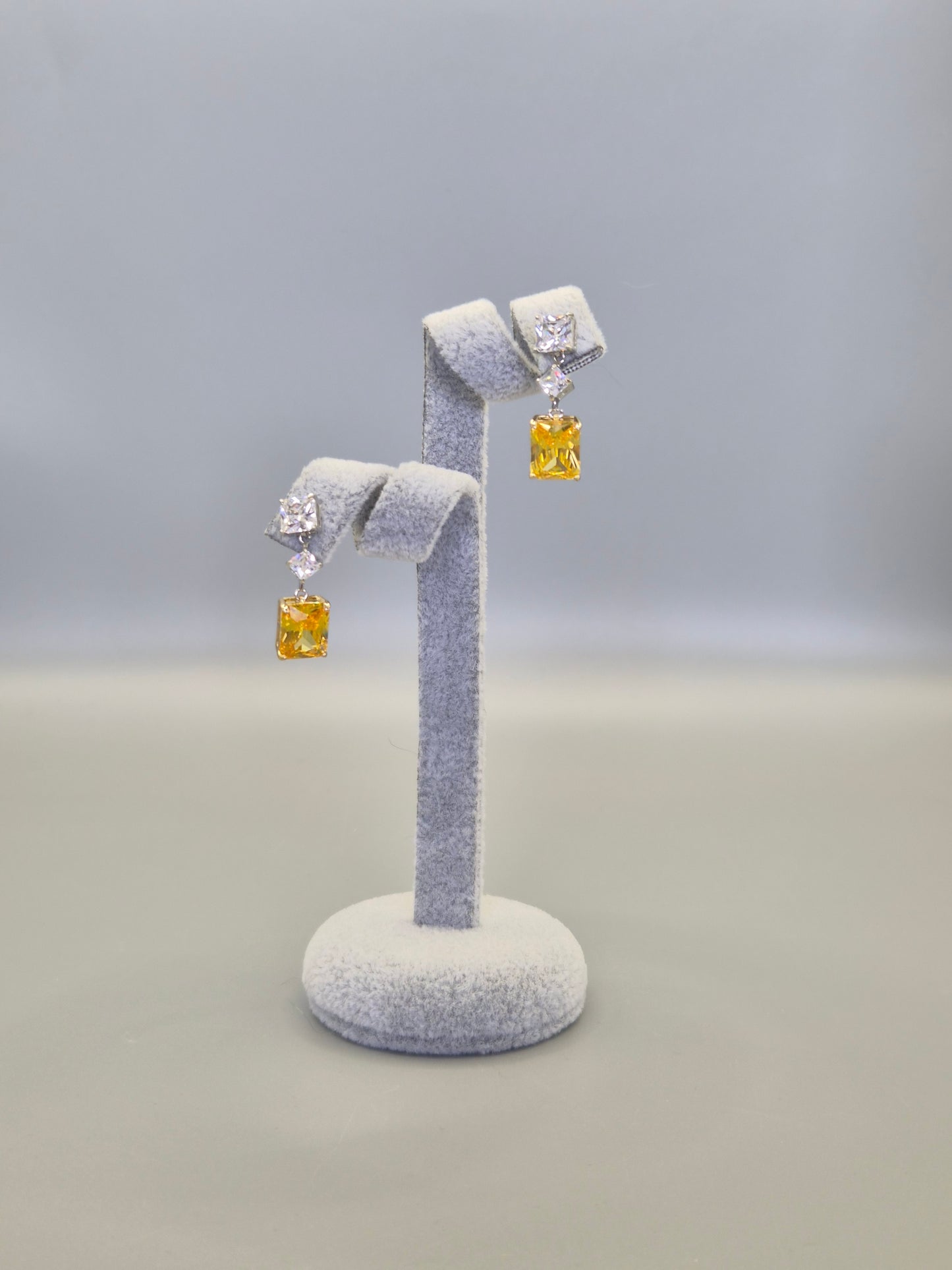 Yellow Princess CutCubic Zirconia Trilogy Drop Earrings