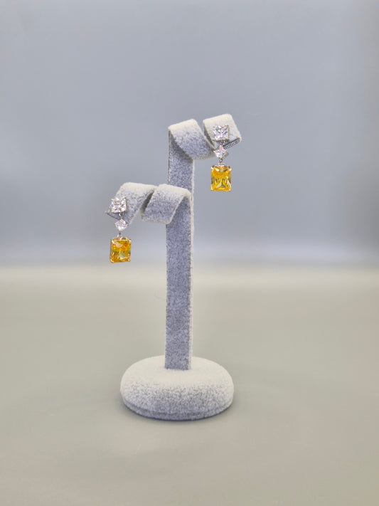 Yellow Princess CutCubic Zirconia Trilogy Drop Earrings