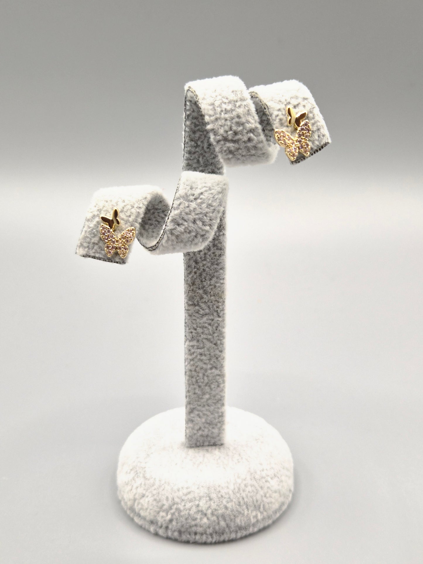 Cubic Zirconia Double Butterfly Gold Plated Stud Earrings