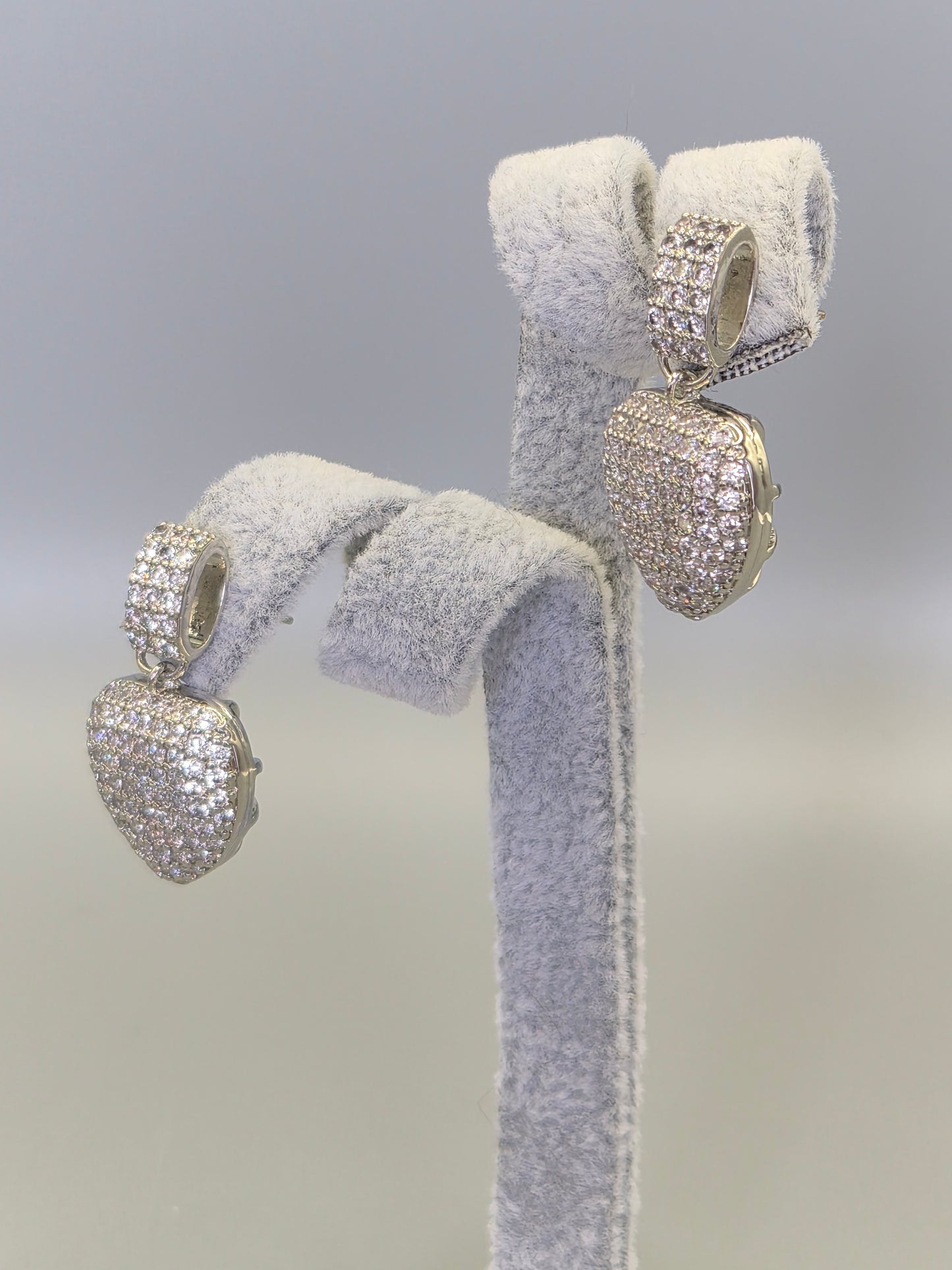 Pave Set Heart Cubic Zirconia Stud Earrings