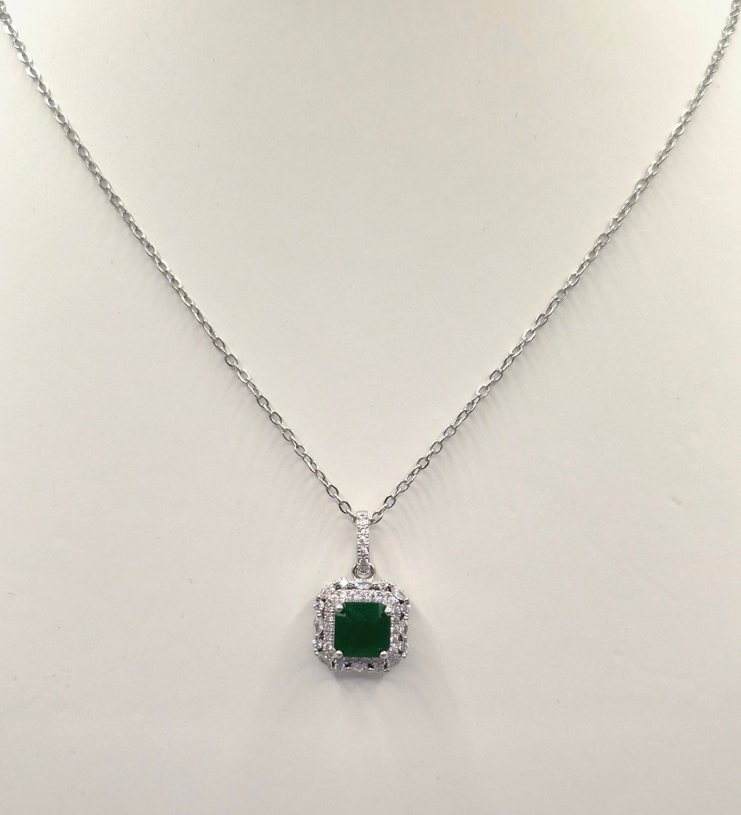 Green Square Cubic Marquise & Round Zirconia Set Pendant