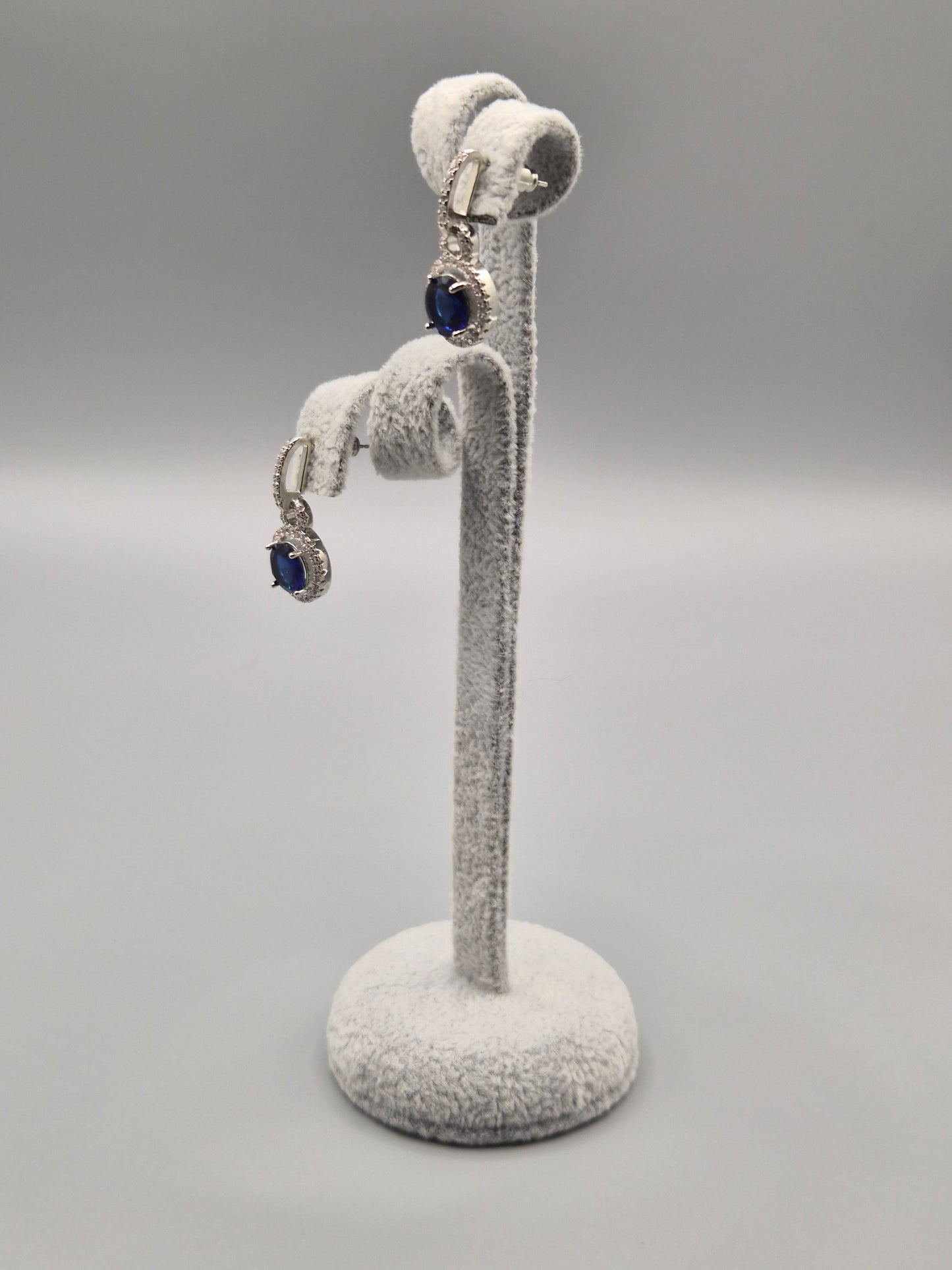 Round Halo Blue & Cubic Zirconia Drop Earrings