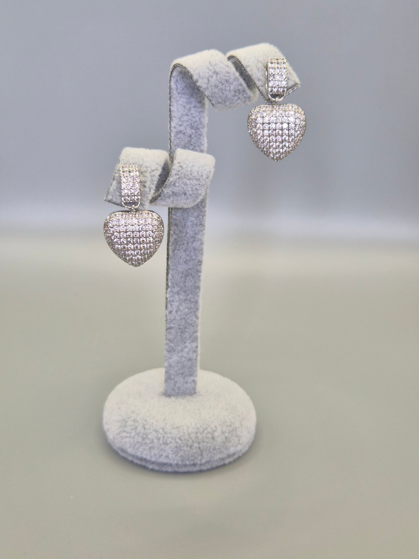 Pave Set Heart Cubic Zirconia Stud Earrings