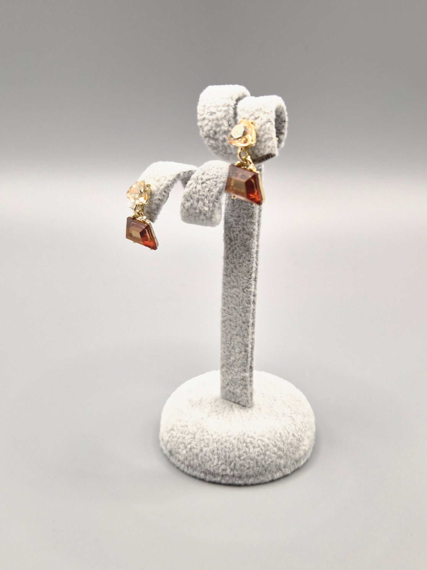 Trilliant Cut Champagne & Bronze Cubic Zirconia Gold Plated Stud Earrings