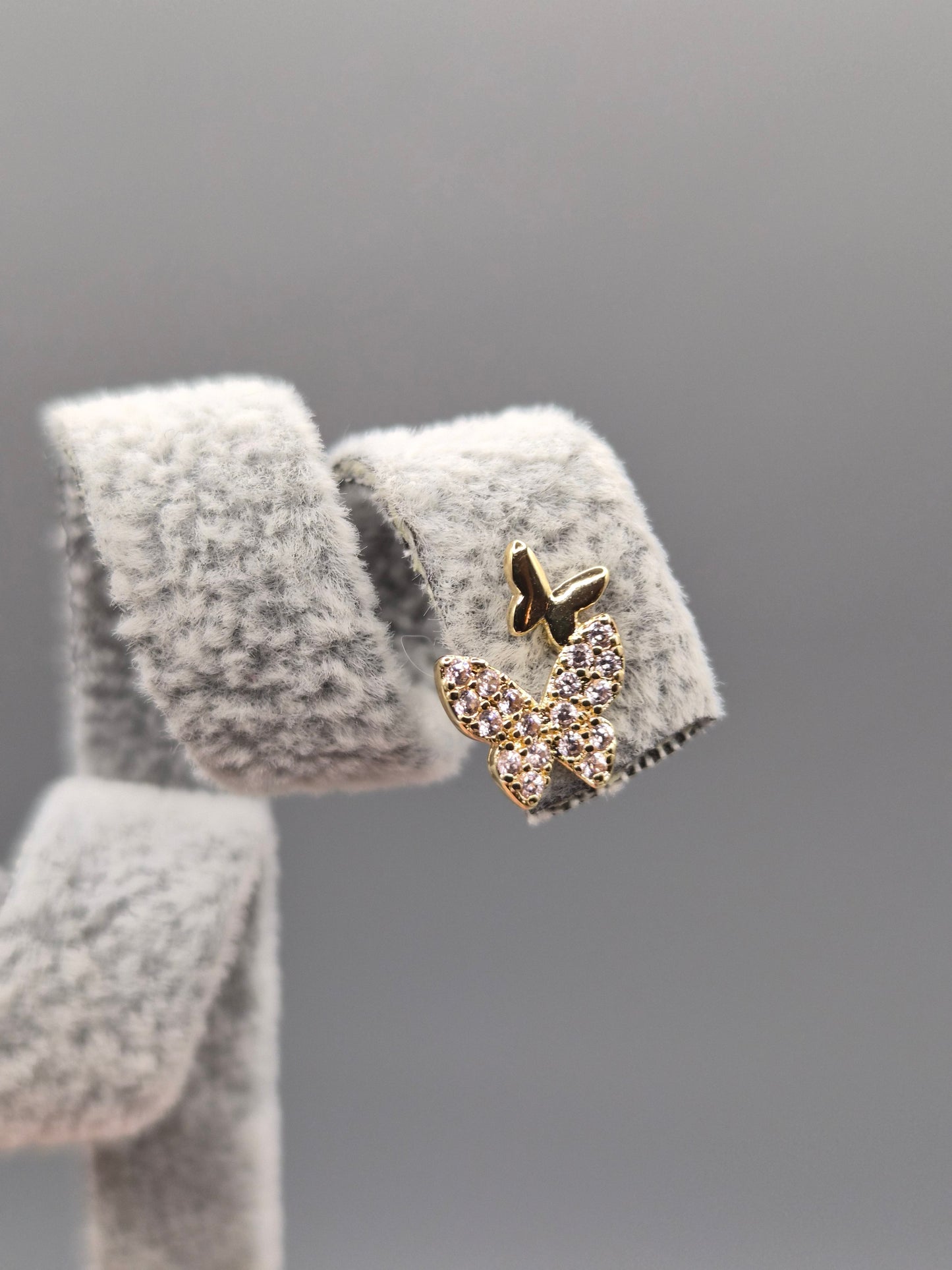 Cubic Zirconia Double Butterfly Gold Plated Stud Earrings
