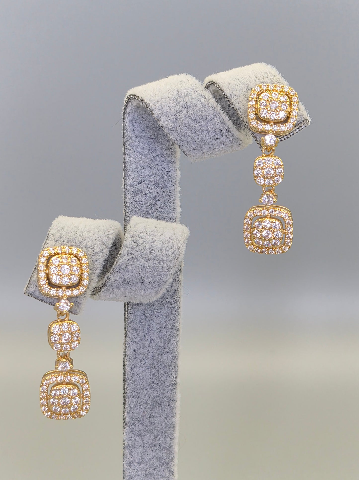 Halo Set Cubic Zirconia Drop Earrings