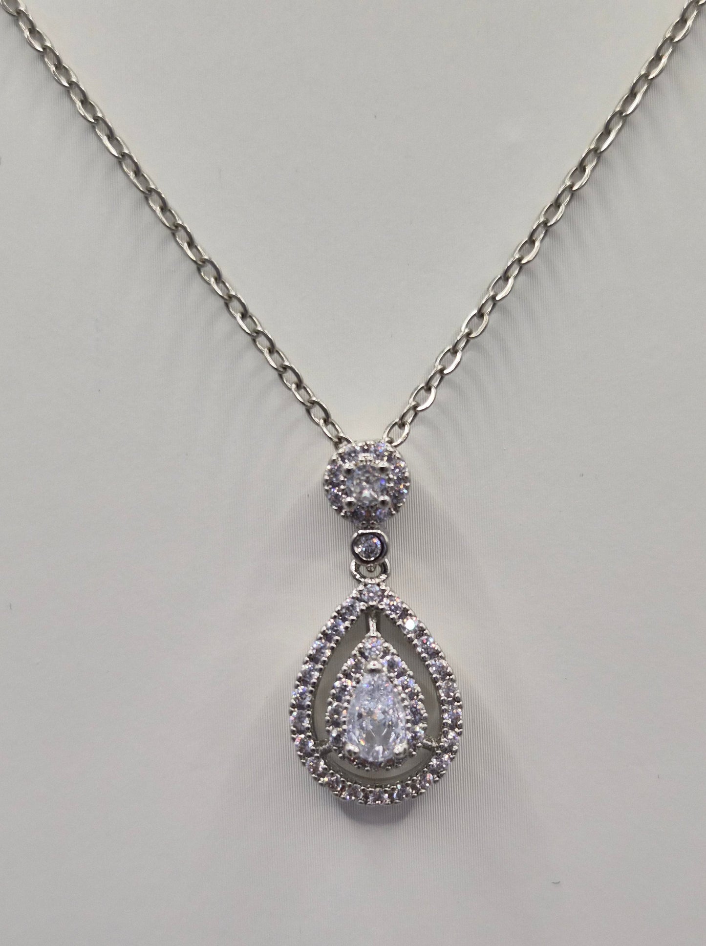 Pear Drop Halo Cubic Zirconia Pendant
