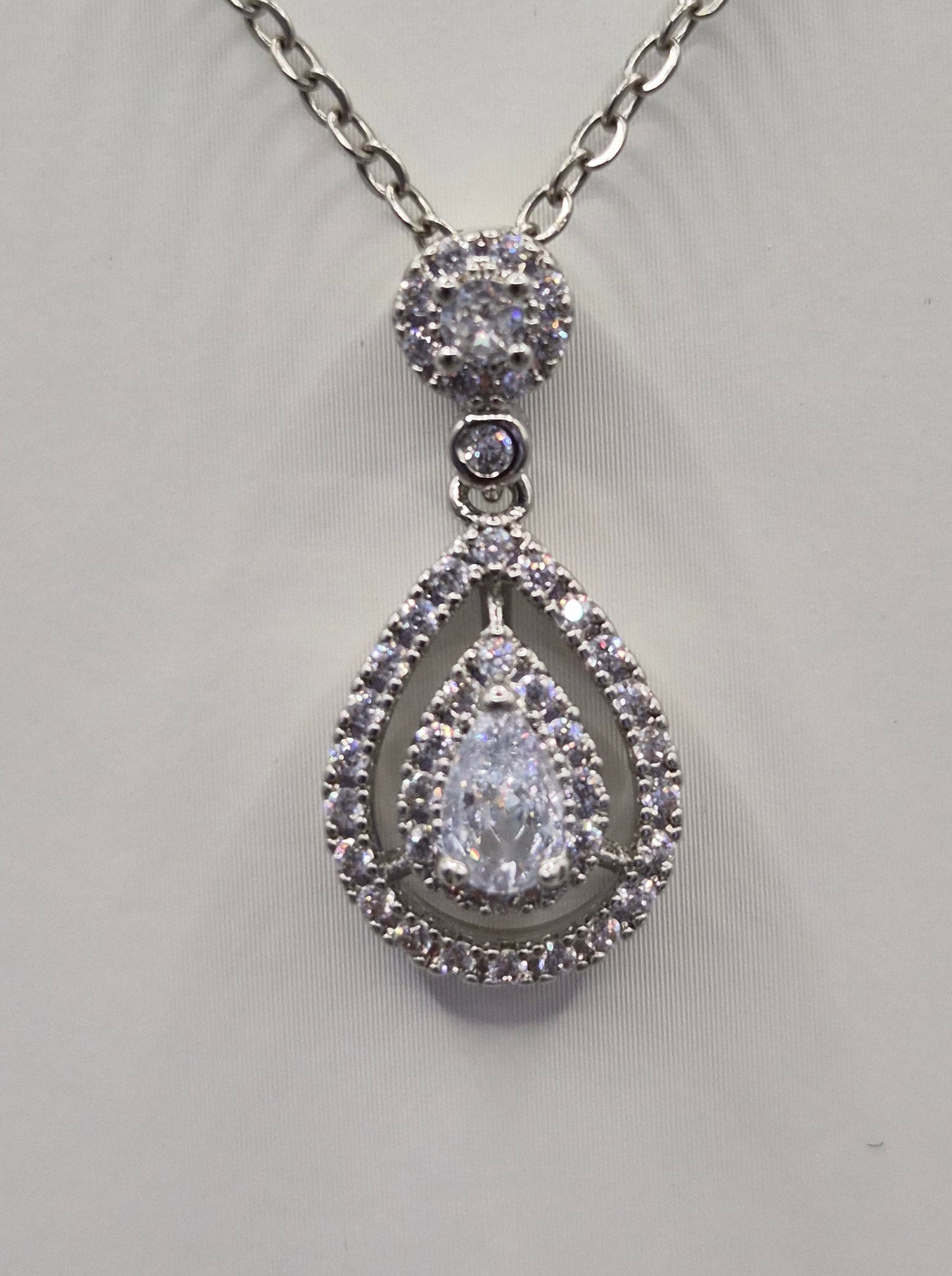 Pear Drop Halo Cubic Zirconia Pendant