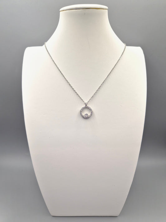 Open Circle with Solitaire Centre Stone Cubic Zirconia Pendant