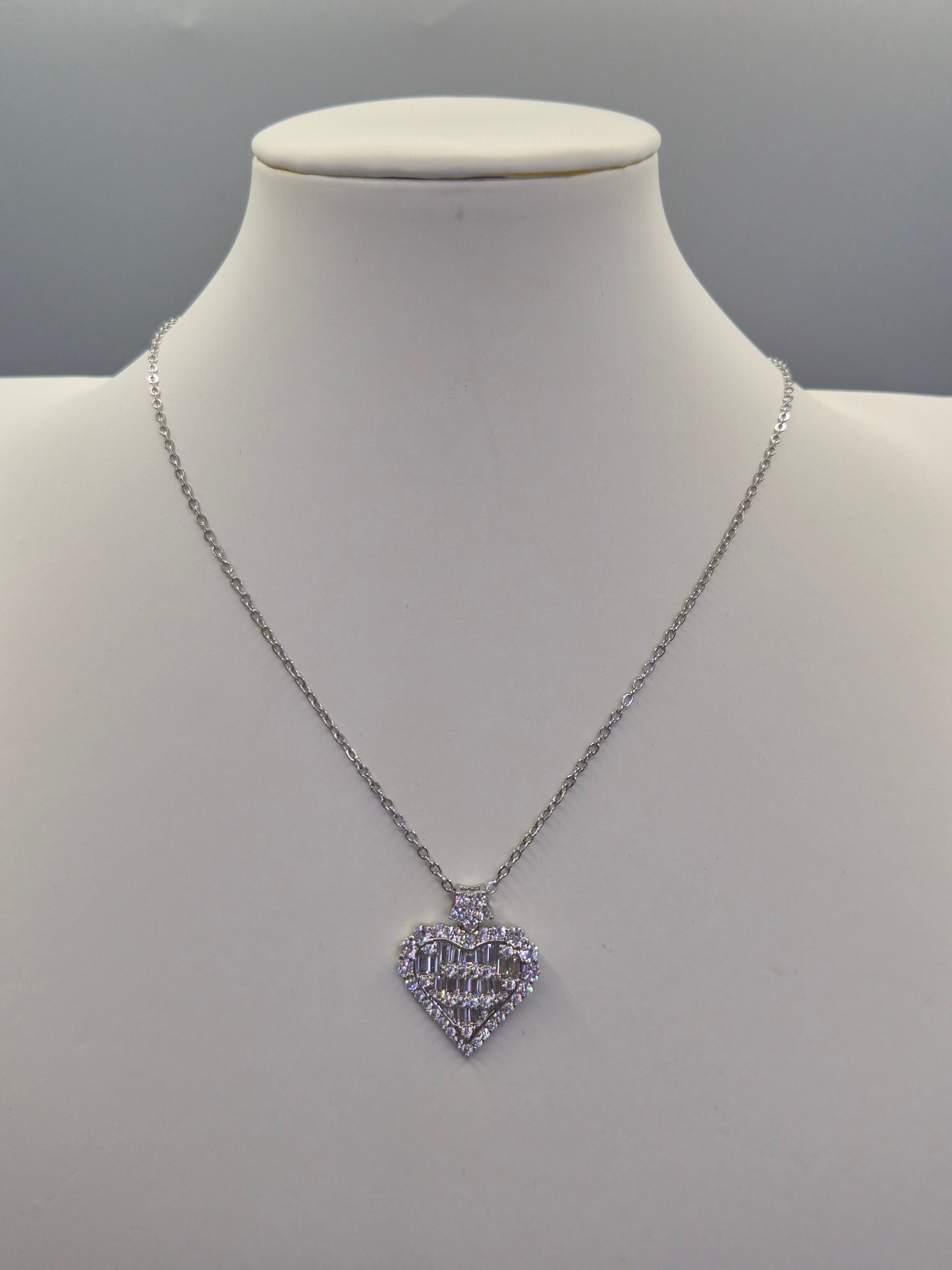 Heart With Round & Baguette Cut Cubic Zirconia Pendant