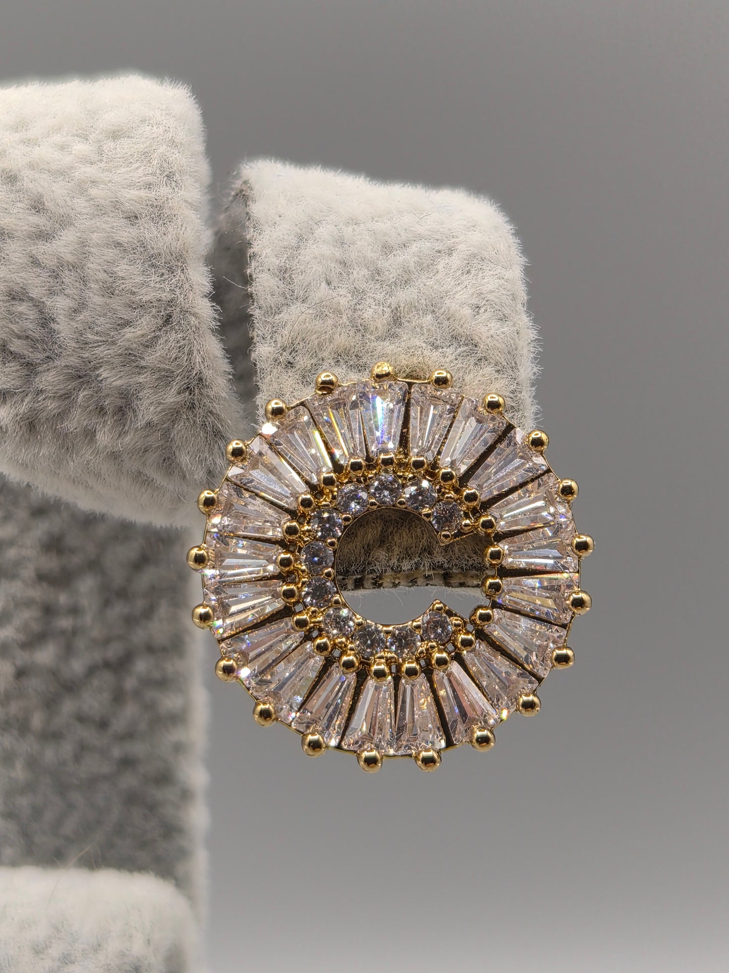 Tapered Baguette & Round Cubic Zirconia Circle C Stud Earrings