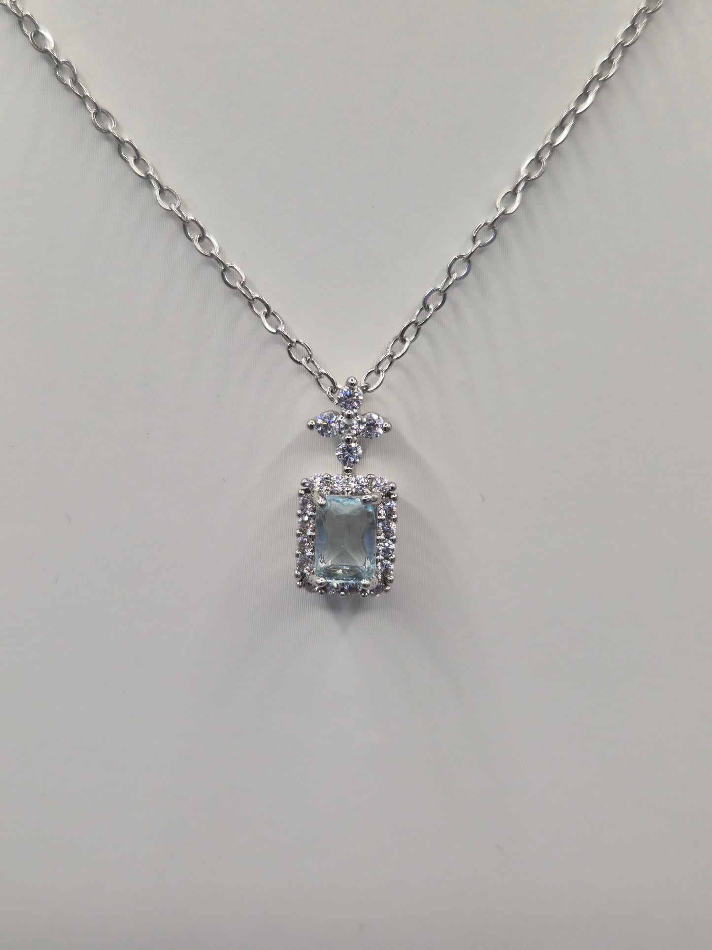 Aqua Blue Emerald Cut Cubic Zirconia Pendant