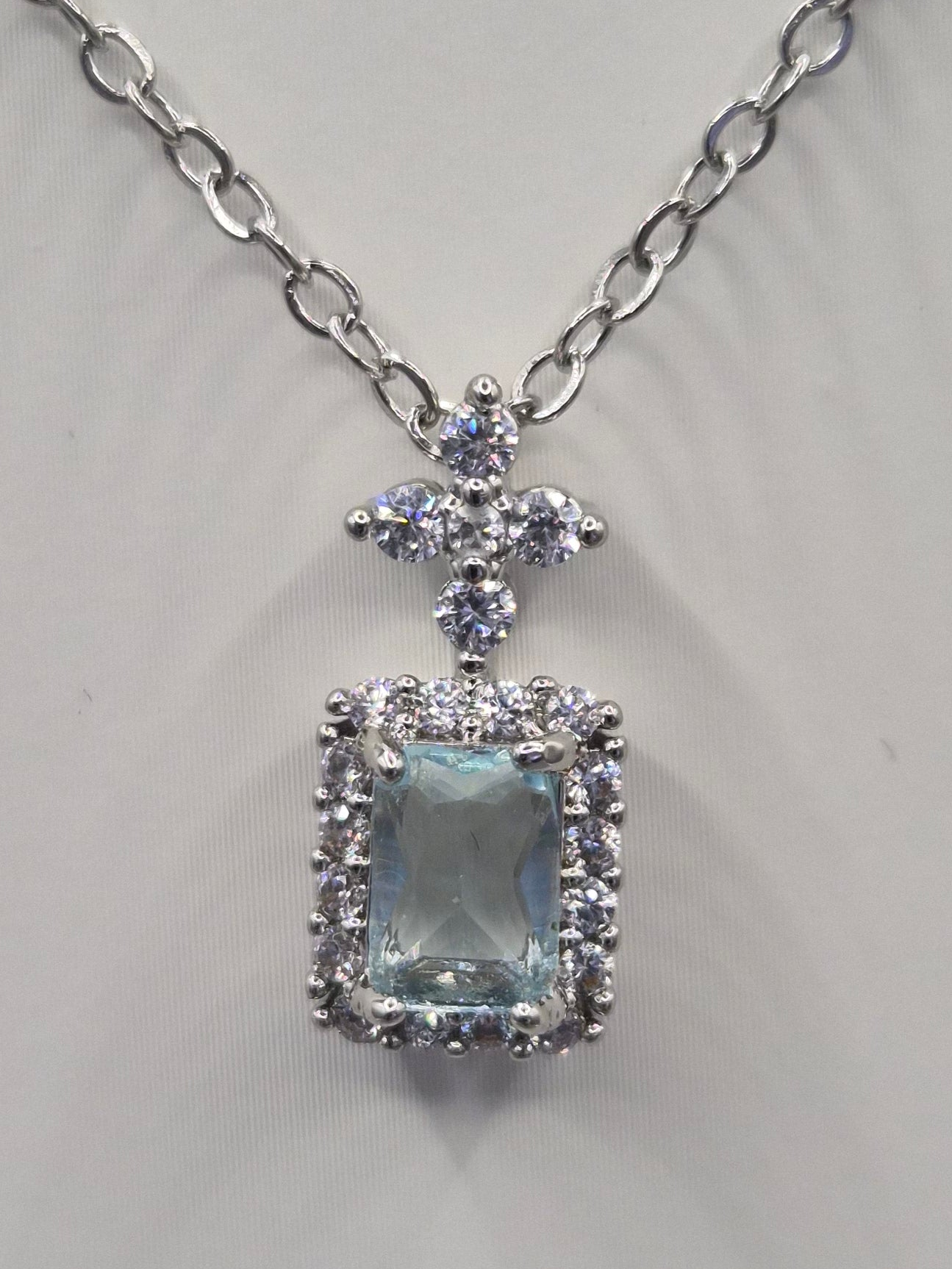 Aqua Blue Emerald Cut Cubic Zirconia Pendant