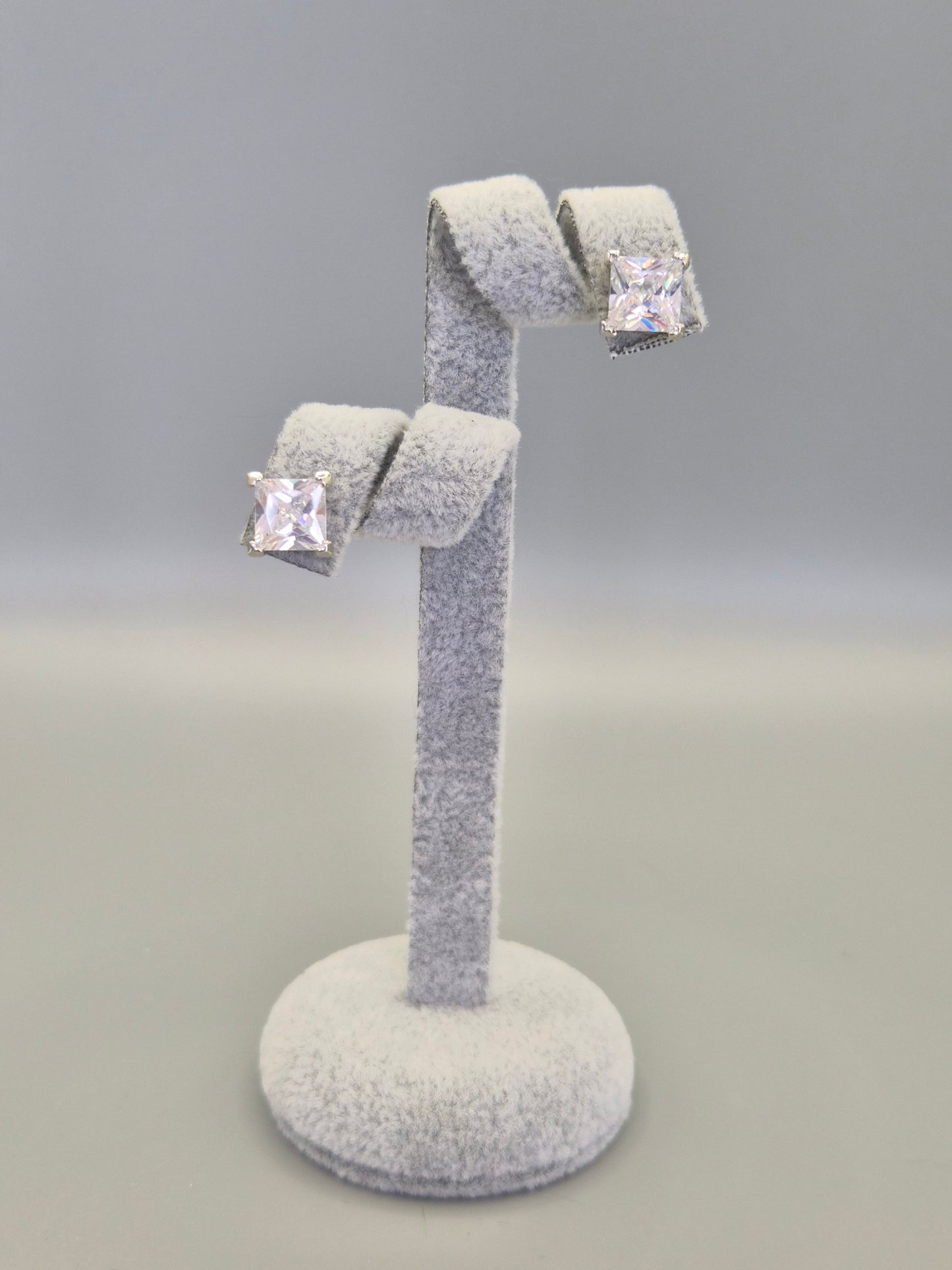 Princess Cut Cubic Zirconia With Halo Setting Stud Earrings