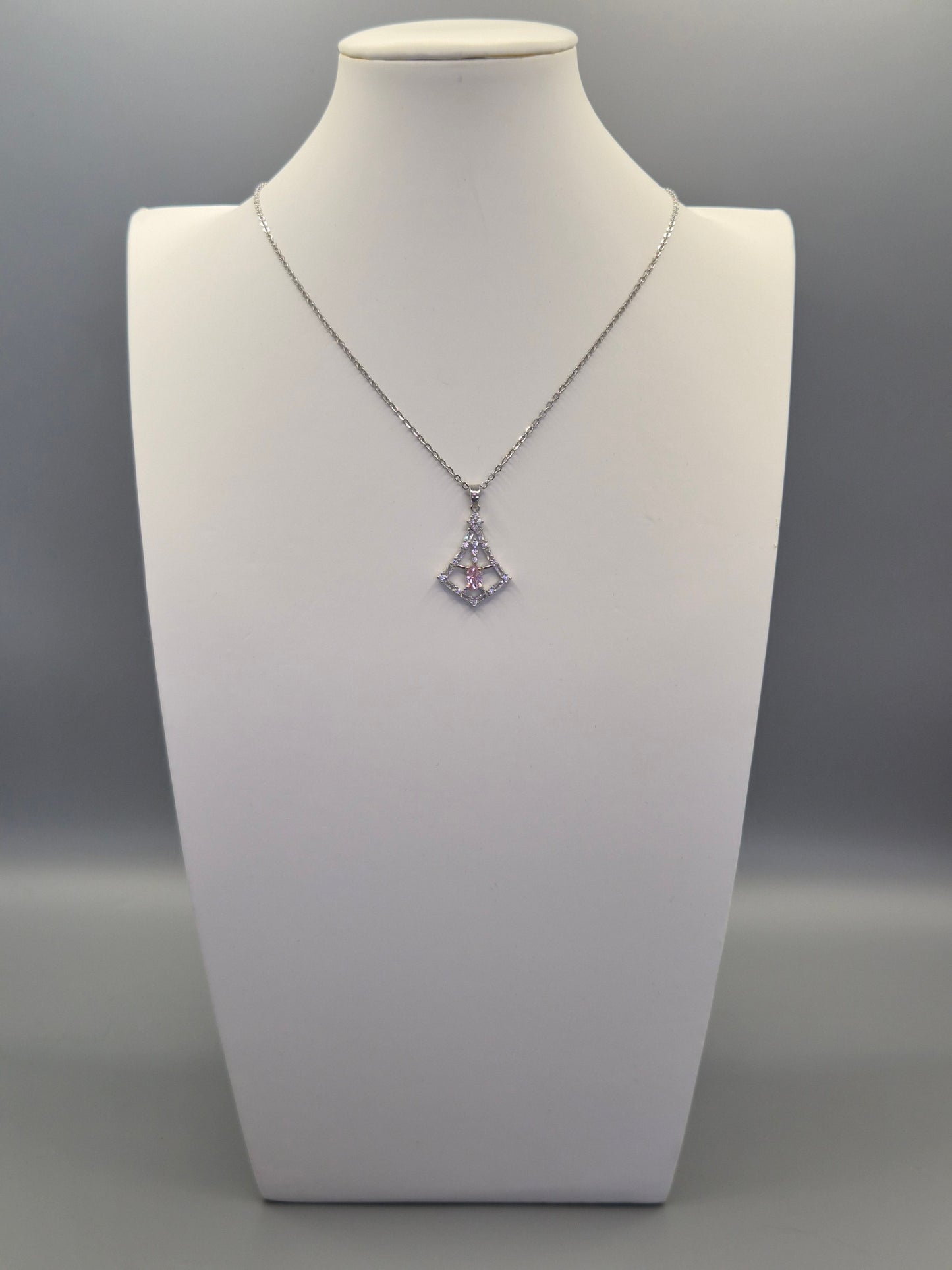 Pink Oval, Round & Baguette Cut Cubic Zirconia Pendant