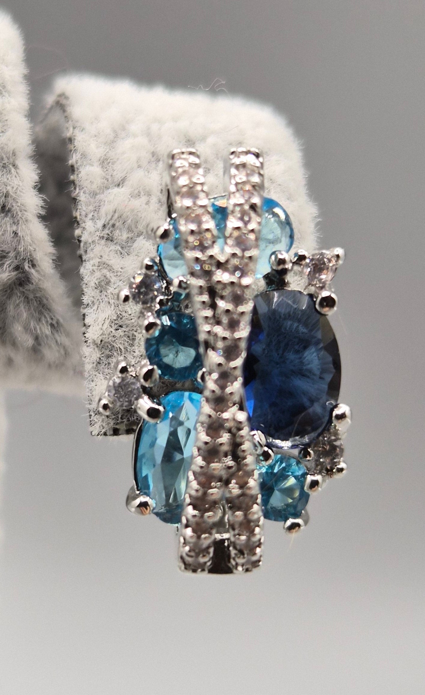 Blue, Aqua & Cubic Zirconia Cluster Stud Earrings