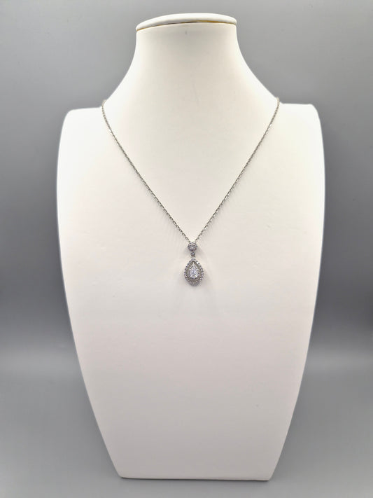 Pear Drop Halo Cubic Zirconia Pendant