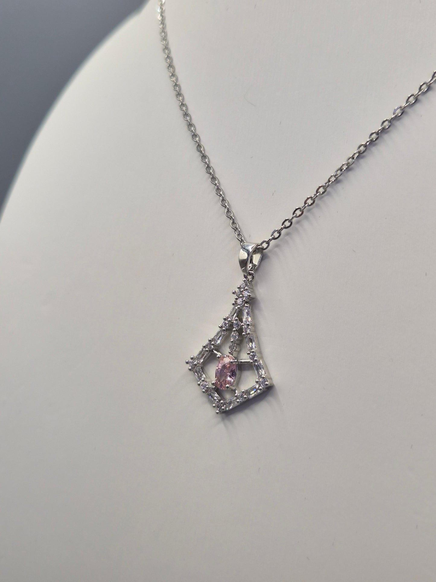 Pink Oval, Round & Baguette Cut Cubic Zirconia Pendant