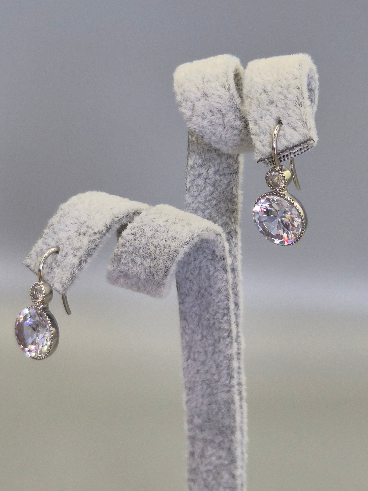 Bezel Set Cubic Zirconia Hook Through Earrings