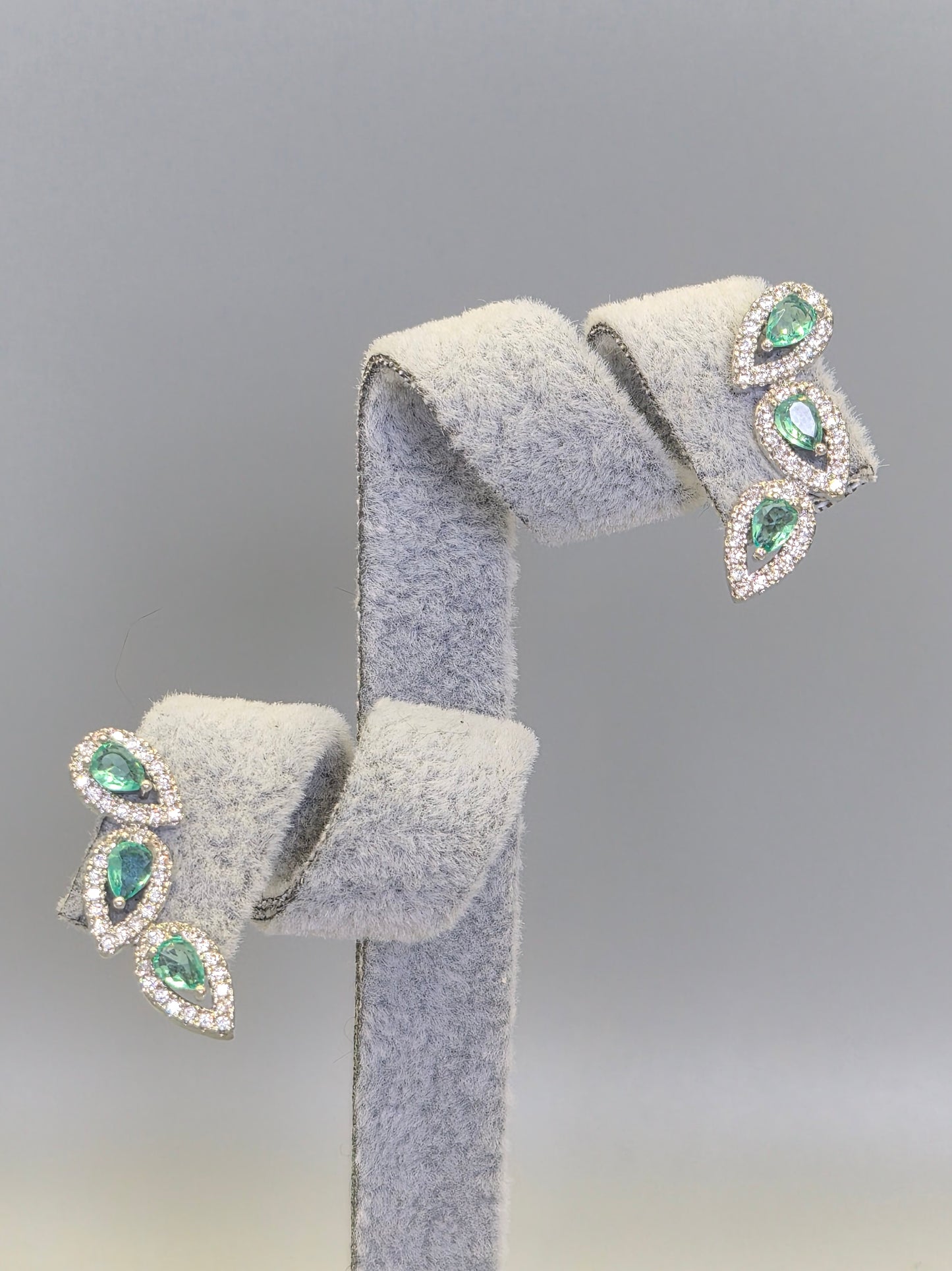 Seagreen Pear & Round Brilliant Cut Cubic Zirconia Stud Earrings