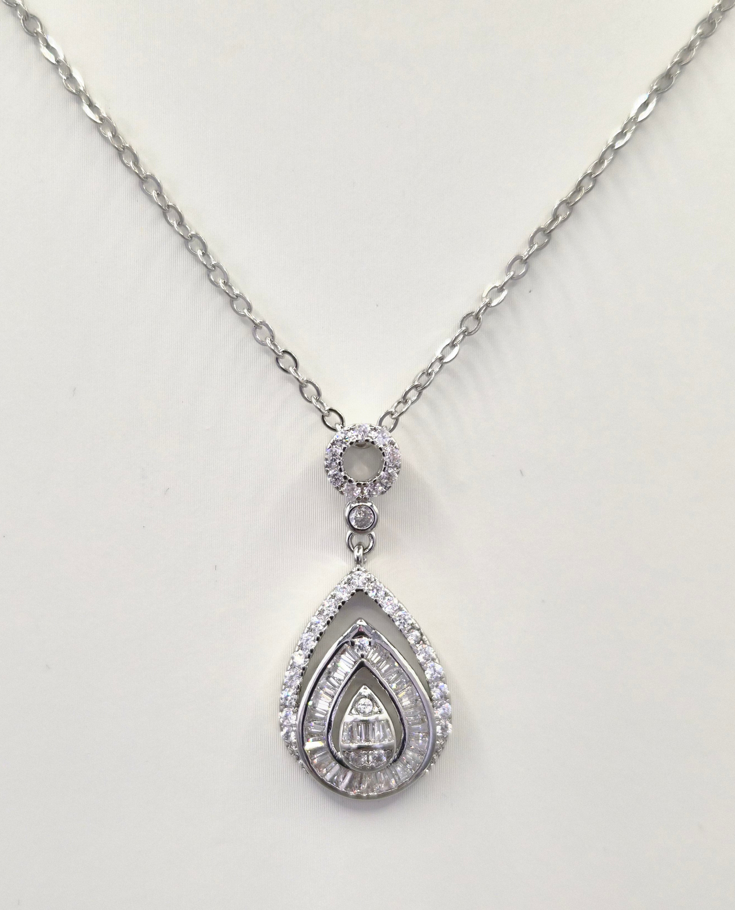 Pear Drop Baguette & Round Brilliant Cut Cubic Zirconia Pendant