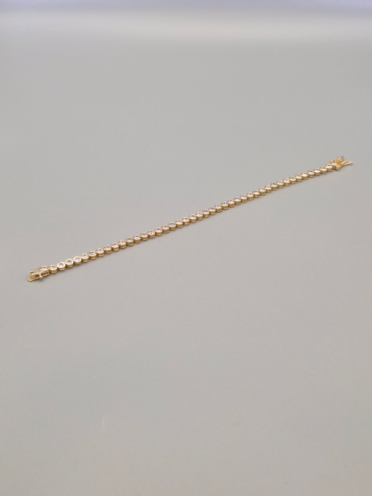 Bezel Set Round  Brilliant Cut Cubic Zirconia Line Bracelet Yellow Set