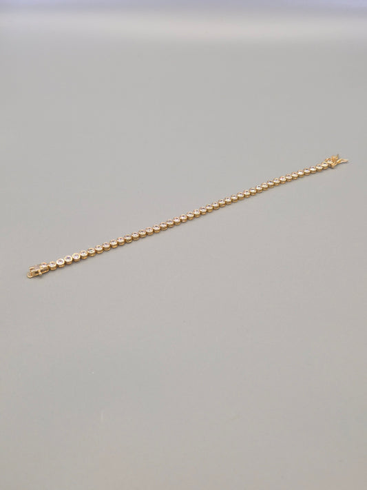 Bezel Set Round  Brilliant Cut Cubic Zirconia Line Bracelet Yellow Set