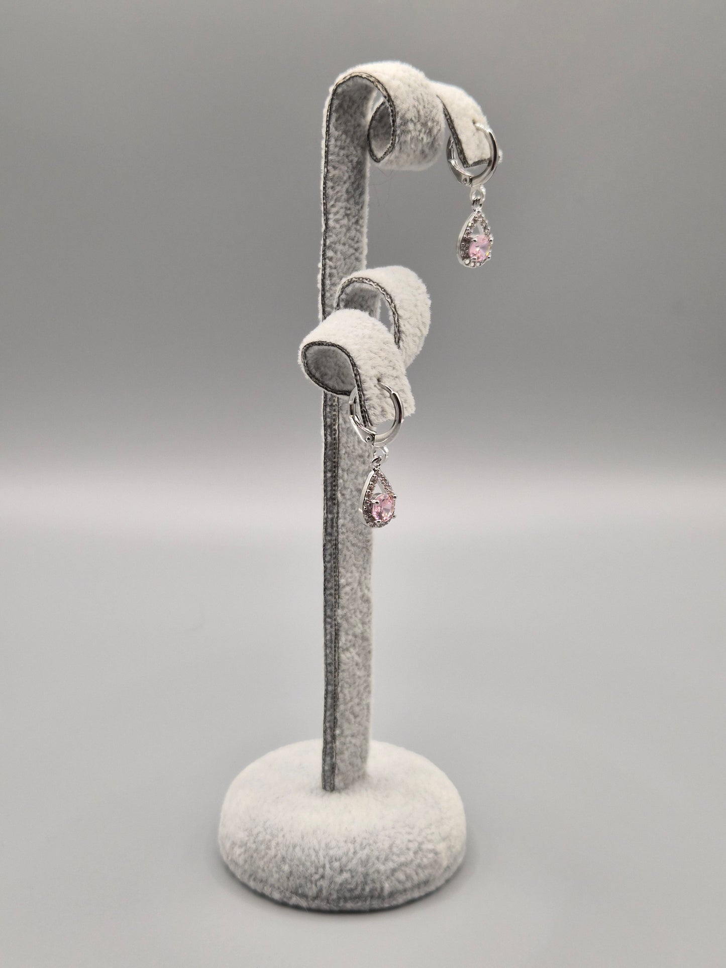 Pink & Cubic Zirconia Pear Shaped Drop Earrings