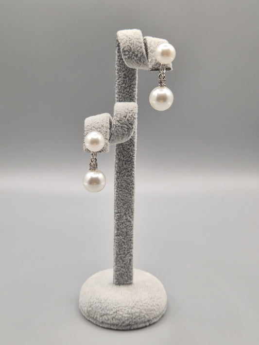 Double Pearl & Cubic Zirconia Drop Earrings
