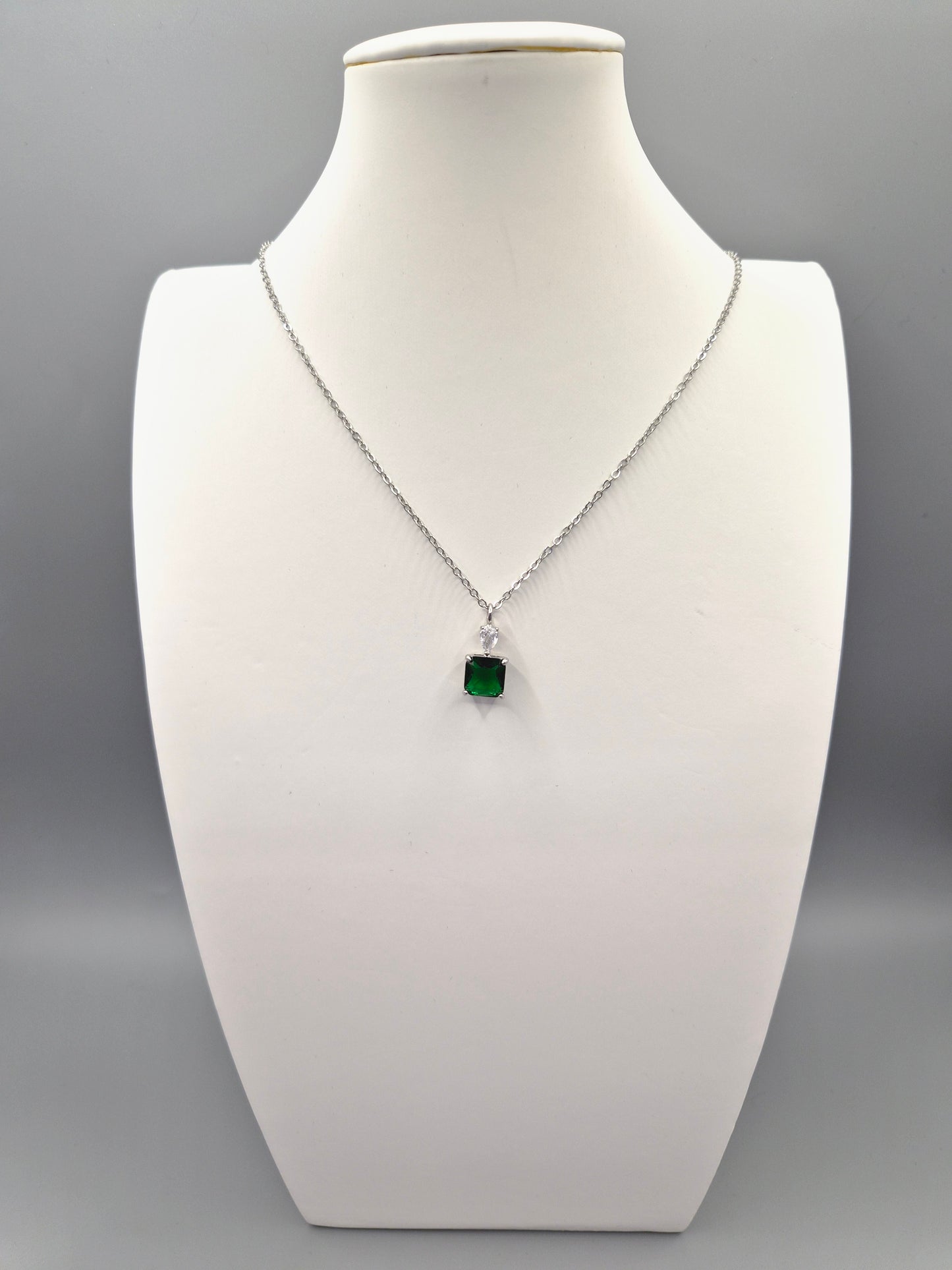 Green Square & Pear Cubic Zirconia Pendant