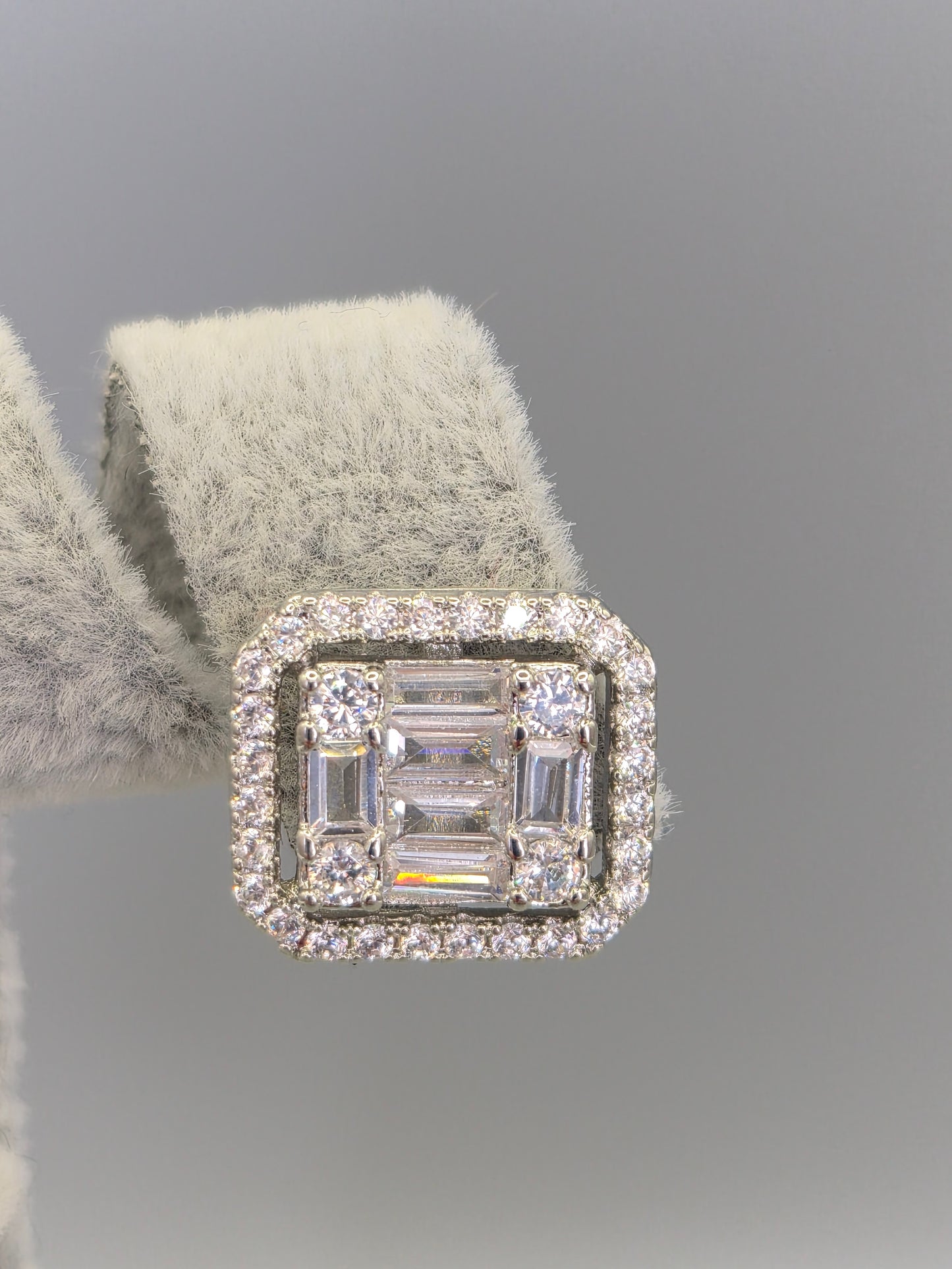 Halo Baugette & Round Brilliant Cut Cubic Zirconia Stud Earrings