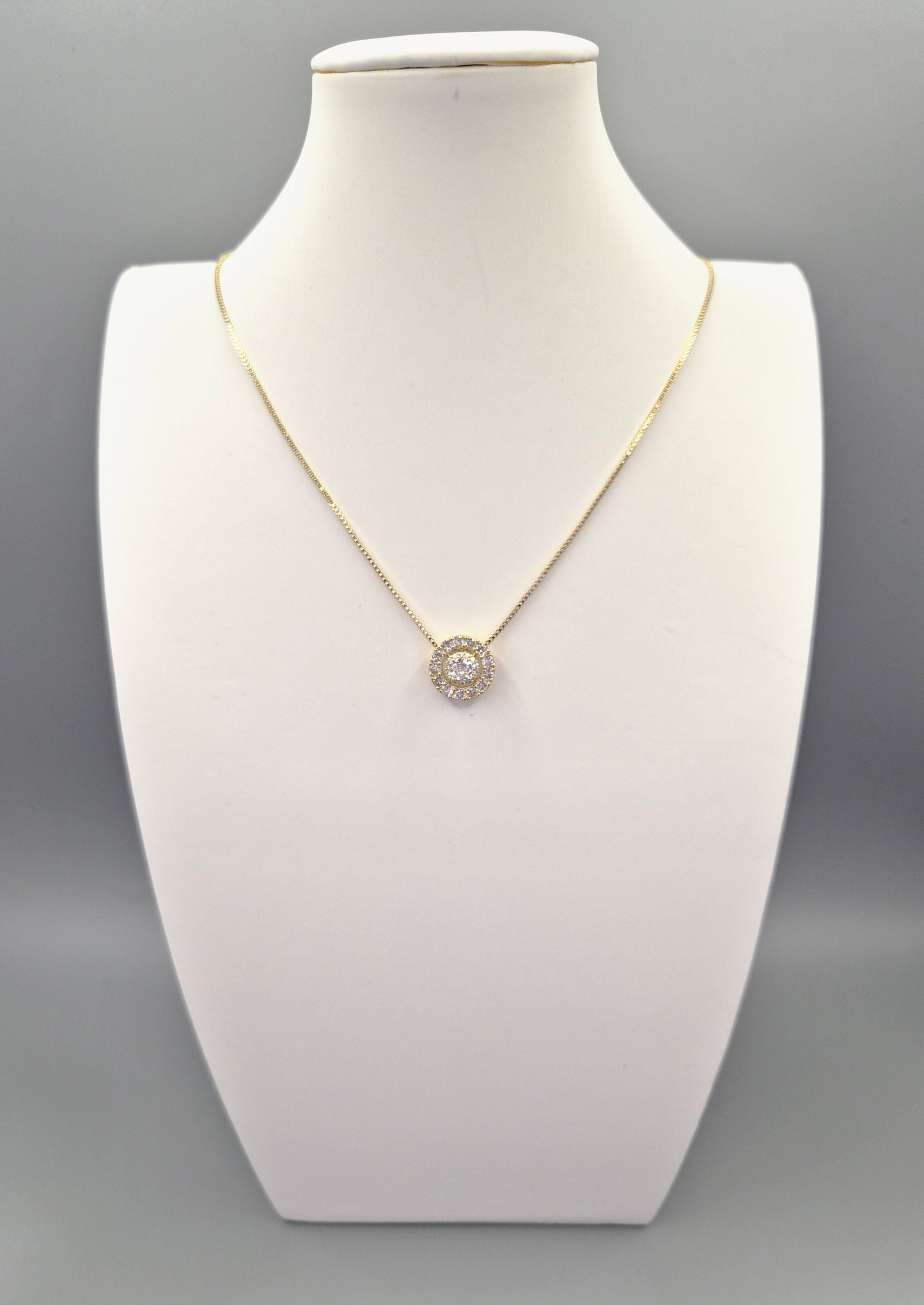 Round Halo Cubic Zirconia Pendant - Yellow