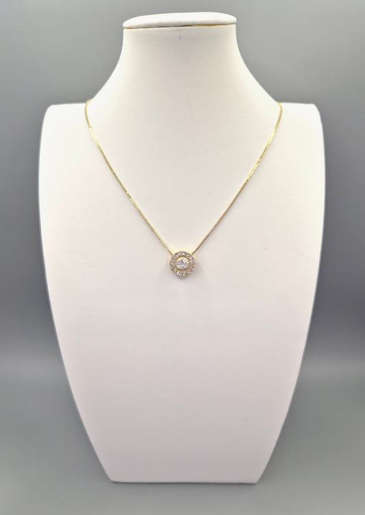 Round Halo Cubic Yellow Set Zirconia Pendant