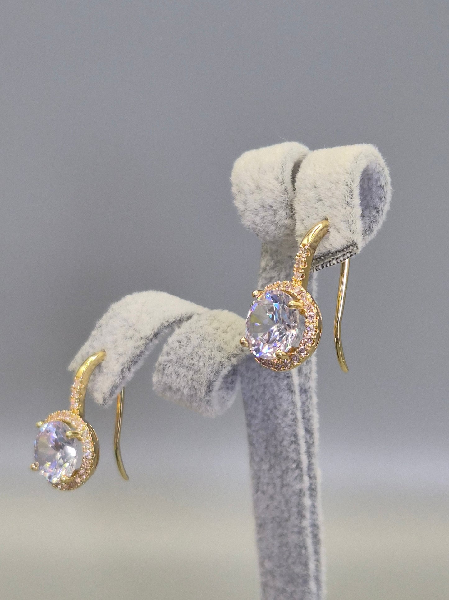 Round Brilliant Cut With Halo Surround Hook Through Earrings